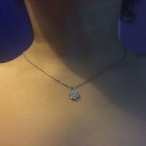 silver chain and diamond flower necklace